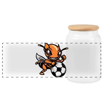 Ant Soccer Cartoon - Panoramic Cookie Jar with Wooden Lid - white - Front