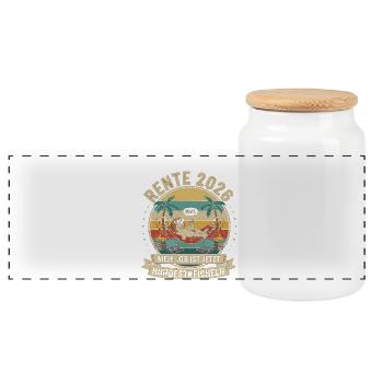 Pension 2026 Dog Petting - Panoramic Cookie Jar with Wooden Lid - white - Front