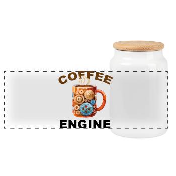 Coffee Engine - Funny Coffee - Panoramic Cookie Jar with Wooden Lid - white - Front