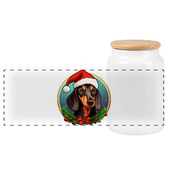 Weihnachten Dackel - Panorama Keksdose mit Holzdeckel - Weiß - Vorne