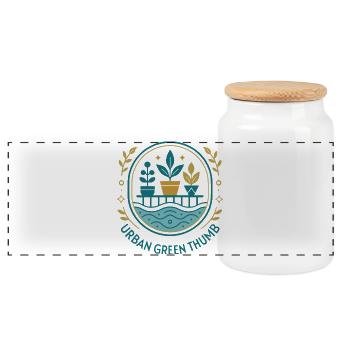 green thumb - Panoramic Cookie Jar with Wooden Lid - white - Front