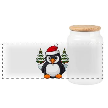 Pingouin de Noël - Boîte à biscuits avec couvercle en bois - blanc - Devant