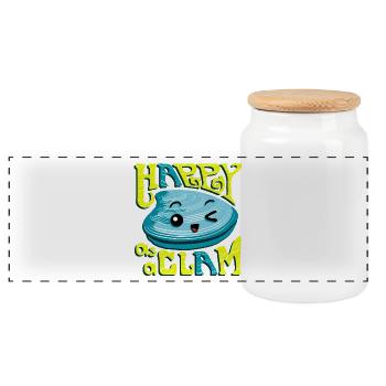 Happy as a Clam Fröhliche Muschel Kawaii Niedlich - Panorama Keksdose mit Holzdeckel - Weiß - Vorne