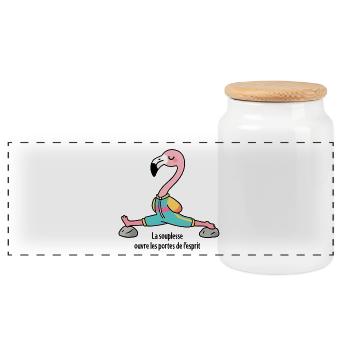 Flamingo-Yoga im Spagat - Panorama Keksdose mit Holzdeckel - Weiß - Vorne