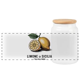 Limone di Sicilia – Italian Lemon - Panoramic Cookie Jar with Wooden Lid - white - Front
