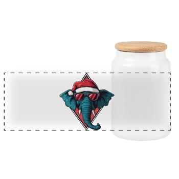 Elephant Santa with sunglasses - Panoramic Cookie Jar with Wooden Lid - white - Front