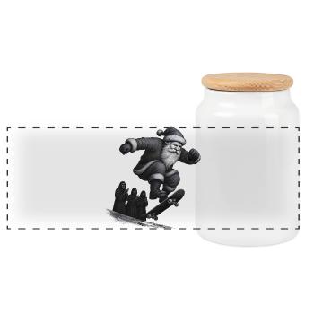 Christmas Skate Santa Jump - Panoramic Cookie Jar with Wooden Lid - white - Front