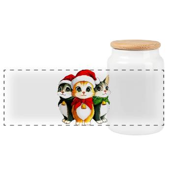 Kätzchen Weihnachten - Panorama Keksdose mit Holzdeckel - Weiß - Vorne