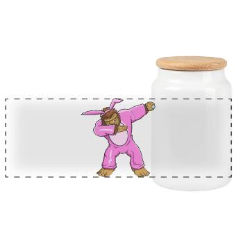 Bigfoot in lustigen rosa Osterhasenkostüm abtupfen - Panorama Keksdose mit Holzdeckel - Weiß - Vorne