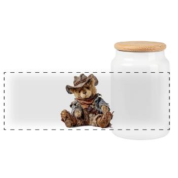 Cowboy Teddybär Western Flair - Panorama Keksdose mit Holzdeckel - Weiß - Vorne
