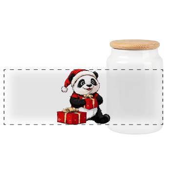 Panda Santa Claus - Boîte à biscuits avec couvercle en bois - blanc - Devant