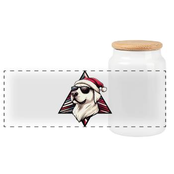 Weihnachtshund mit Sonnenbrille - Panorama Keksdose mit Holzdeckel - Weiß - Vorne