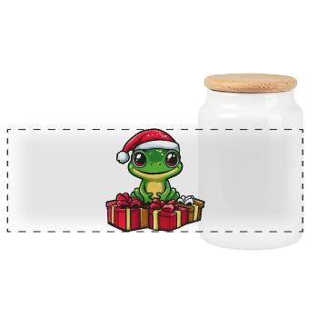 Frog Christmas Gifts - Panoramic Cookie Jar with Wooden Lid - white - Front