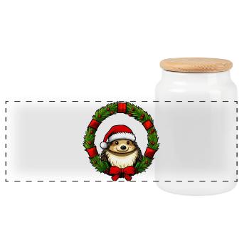 Hérisson de Noël - Boîte à biscuits avec couvercle en bois - blanc - Devant