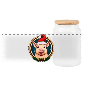 Cochons de Noël - Boîte à biscuits avec couvercle en bois - blanc - Devant