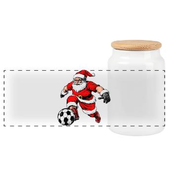 Christmas Footballer - Panoramic Cookie Jar with Wooden Lid - white - Front