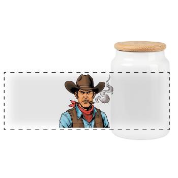 Cow-boy au cigare - Boîte à biscuits avec couvercle en bois - blanc - Devant