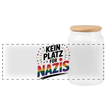 No Place for Nazis - Cool Pride Logo - Panoramic Cookie Jar with Wooden Lid - white - Front