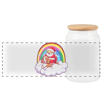 Beagle Dog Santa Claus Christmas - Panoramic Cookie Jar with Wooden Lid - white - Front