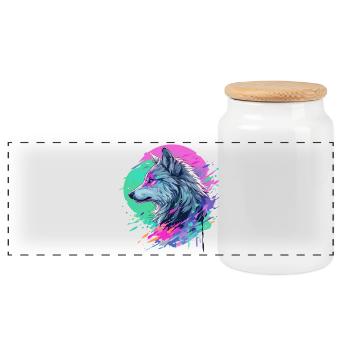 Wolf Wolf Head Manga Anime Japan Style Art Colorful - Panoramic Cookie Jar with Wooden Lid - white - Front