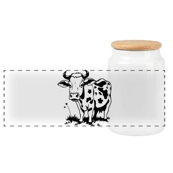 Cow Black Gift Farmer - Panoramic Cookie Jar with Wooden Lid - white - Front
