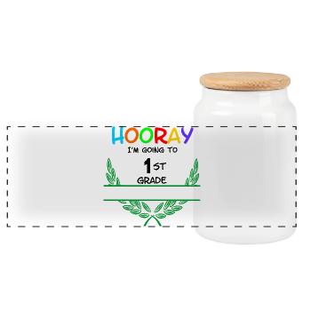Hooray I'm going to 1st grade - namespace** - Panoramic Cookie Jar with Wooden Lid - white - Front