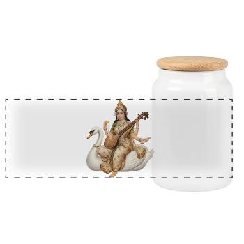 Saraswati auf dem Schwan mit Laute - Panorama Keksdose mit Holzdeckel - Weiß - Vorne