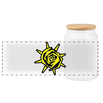 Sun Spiral Neon Yellow - Panoramic Cookie Jar with Wooden Lid - white - Front
