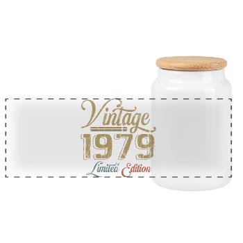 Vintage 1979 Édition limitée Naissance Millésime 1979 - Boîte à biscuits avec couvercle en bois - blanc - Devant