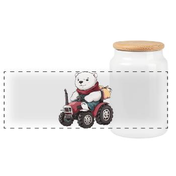 Eisbär Traktor Farmer - Panorama Keksdose mit Holzdeckel - Weiß - Vorne