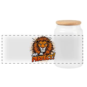 Mr M Perfect Lion Grafik - Panorama Keksdose mit Holzdeckel - Weiß - Vorne