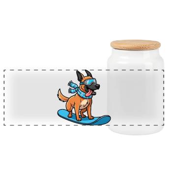 Chien de snowboard Chien drôle d’hiver - Boîte à biscuits avec couvercle en bois - blanc - Devant