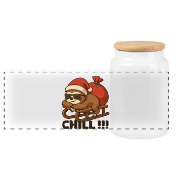 Paresseux de Noël tranquille sur le traîneau - Boîte à biscuits avec couvercle en bois - blanc - Devant