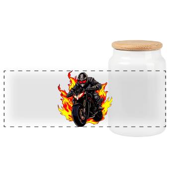 Motard aux flammes - Boîte à biscuits avec couvercle en bois - blanc - Devant
