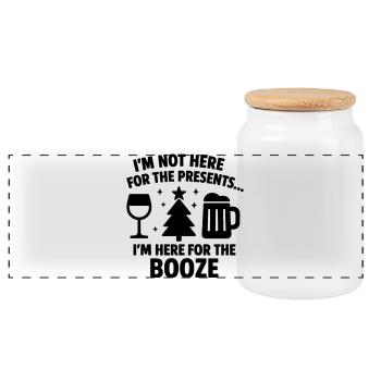 Here for the Booze Christmas - Panoramic Cookie Jar with Wooden Lid - white - Front