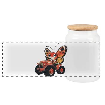 Fermier de tracteurs papillons - Boîte à biscuits avec couvercle en bois - blanc - Devant