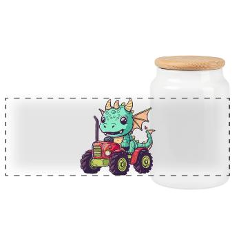 Drache Traktor Farmer - Panorama Keksdose mit Holzdeckel - Weiß - Vorne