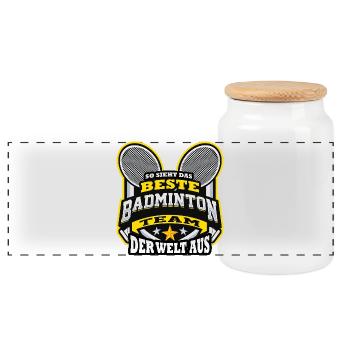 Badminton Player Gifts Badminton Outfits - Panoramic Cookie Jar with Wooden Lid - white - Front