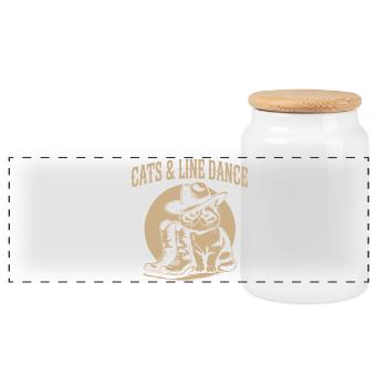 Cats & Line Dance Western Cat - Panorama Keksdose mit Holzdeckel - Weiß - Vorne