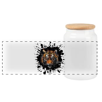 Tiger Animal Splash of Color - Panoramic Cookie Jar with Wooden Lid - white - Front