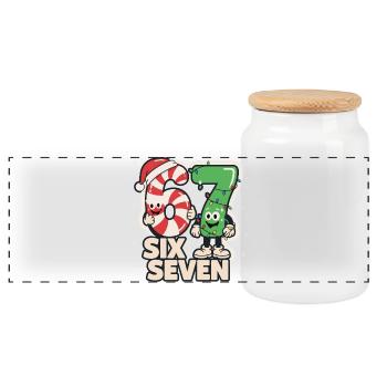 67 Meme Six Seven Christmas Gift Funny - Panoramic Cookie Jar with Wooden Lid - white - Front