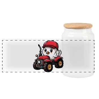 Taube Vogel Traktor Farmer - Panorama Keksdose mit Holzdeckel - Weiß - Vorne