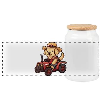 Golden Retriever Chien Tracteur Éleveur Drôle - Boîte à biscuits avec couvercle en bois - blanc - Devant