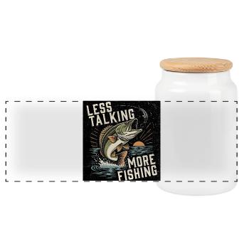 Less talking, more fishing - Panoramic Cookie Jar with Wooden Lid - white - Front