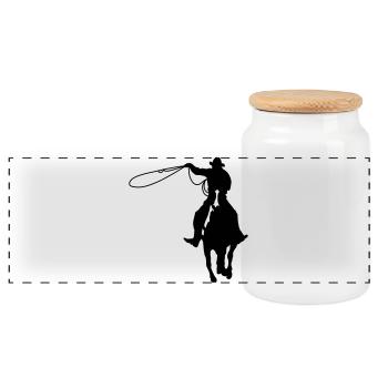 Cowboy - Panoramic Cookie Jar with Wooden Lid - white - Front