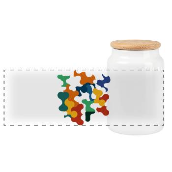 Abstrakte bunte Formen in modernem Design - Panorama Keksdose mit Holzdeckel - Weiß - Vorne
