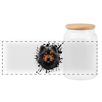 Color explosion dog face - Panoramic Cookie Jar with Wooden Lid - white - Front
