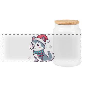 Chiot nordique de Noël - Boîte à biscuits avec couvercle en bois - blanc - Devant