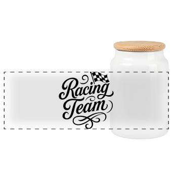 Racing Team Racing Flag - Panoramic Cookie Jar with Wooden Lid - white - Front