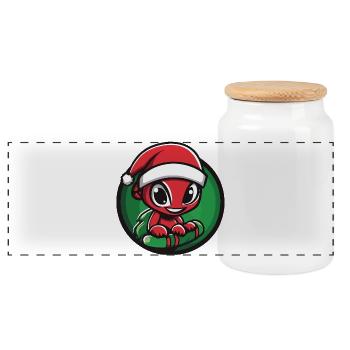 Ant with Santa hat - Panoramic Cookie Jar with Wooden Lid - white - Front